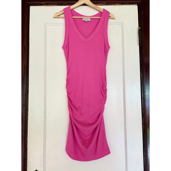 Michael Stars Hot Pink Wren Ribbed Body Con Dress — Size Large - Picture 1 of 4